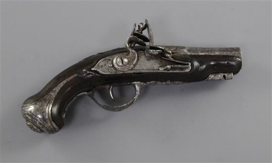 A French flintlock sidelock travelling pistol, 6.75in.